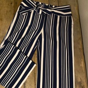 White & Navy Striped Dress Pants w/ tie in front